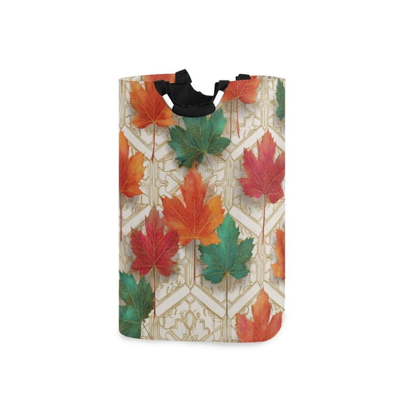 Foldable Laundry Hamper Bag with Handles Dirty Clothes Basket 12.6" x 11" x 22.7" Green and Red Maple Leaves
