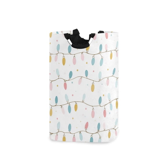 Foldable Laundry Hamper Bag with Handles Dirty Clothes Basket 12.6" x 11" x 22.7" Minimalist Christmas Lights Pattern