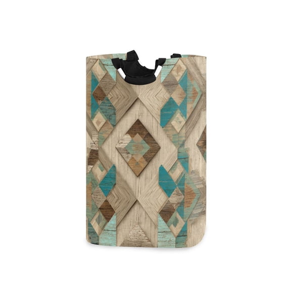Foldable Laundry Hamper Bag with Handles Dirty Clothes Basket 12.6" x 11" x 22.7" Natural Abstract Shapes