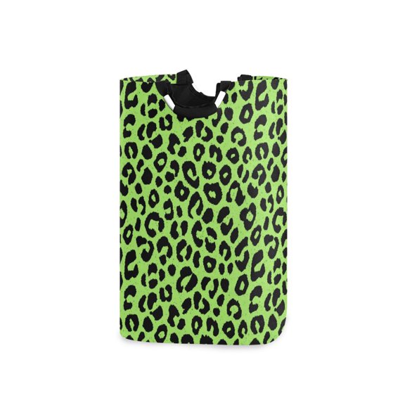 Foldable Laundry Hamper Bag with Handles Dirty Clothes Basket 12.6" x 11" x 22.7" Neon Green Leopard Print