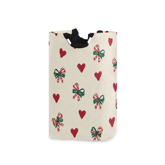 Foldable Laundry Hamper Bag with Handles Dirty Clothes Basket 12.6" x 11" x 22.7" Ribbons and Hearts Pattern
