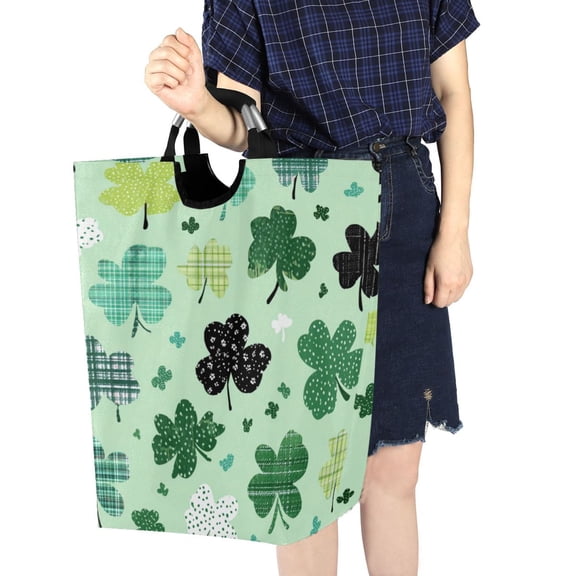 Foldable Laundry Hamper Bag with Handles Dirty Clothes Basket 12.6" x 11" x 22.7" Various Patterns Shamrocks