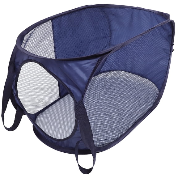 Foldable Laundry Hamper Basket Pop-up Large-capacity Portable Dirty Clothes Mesh Black Steel Wire Polyester