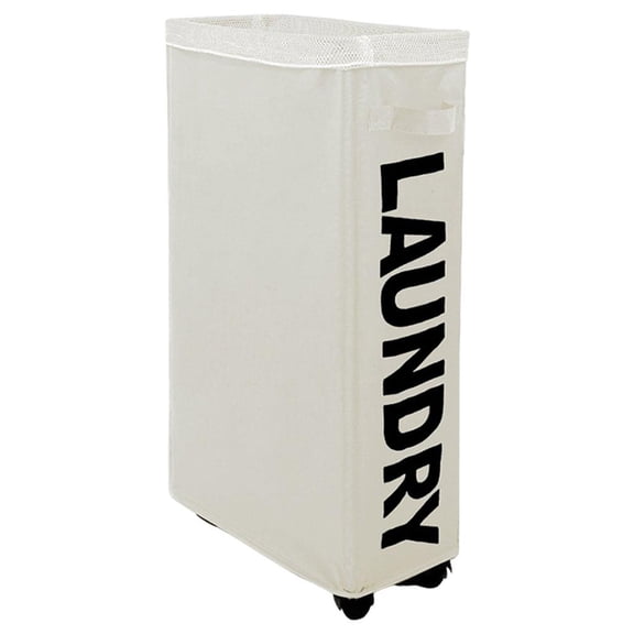 Foldable Laundry Hamper Storage Basket with Caster Wheels with Handle Corner Laundry Bin Durable Rolling Storage Dirty Clothes Hamper for Dorm Bedroom Beige