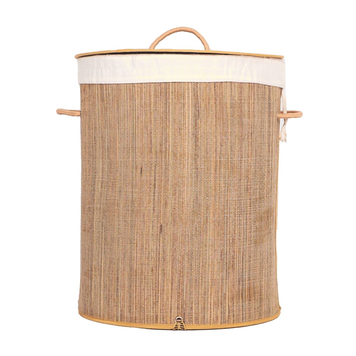 Round Natural Mendong Collapsible Laundry Hamper with Lid and Handles