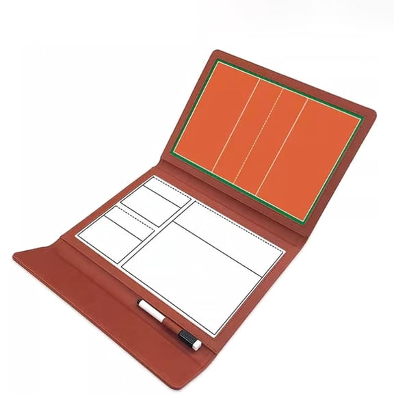 Foldable Leather Volleyball Soccer Magnetic Tactic Marker Coaching Clipboard with Marker Pen, Coaching Strategy Guiding Board Kit for Teaching/Competition