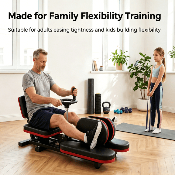 Foldable Leg Stretcher, 180 Adjustable Split Machine with PU Leather Seat & Backrest, Stable Steel Base, Silent Wheels, 330LBS Capacity for Home Gym Flexibility Training(Red)