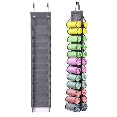 Foldable Leggings Organizer Clothes Portable Closets Roll Holder with 24-Compartment Storage Hanger for Leggings, Shirts, and Jeans (Grey)