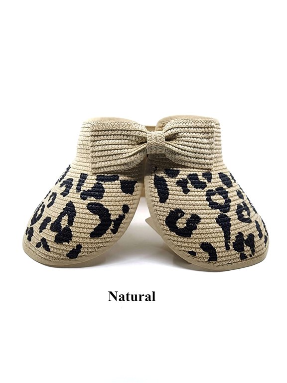Foldable Leopard Straw Sun Visor Summer Beach Hat