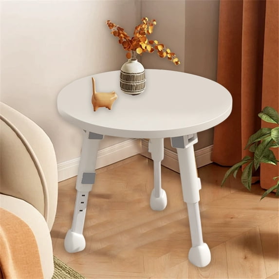 Foldable Lift Top Table with Adjustable Height, MDF & Plastic Compact Side Table, Space Saving Portable Nightstand for Small Apartment Bedroom Living Room Camping Beige
