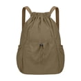 thumbnail image 1 of Foldable Lightweight Nylon Cinch Drawstring Bag, Unisex String Backpack for Men Women, Portable Storage Sack for Gym, Sports, Travel, Shopping and Casual Outdoor Use (Brown), 1 of 5