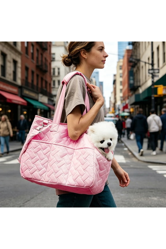 Foldable Lightweight Pet Carrier Bag, Polyester Handheld Shoulder Travel Pouch with Breathable Mesh Safety Lock for Small Medium Cat Dog Vet Visit Hiking Car Travel 16"x12x7" Pink