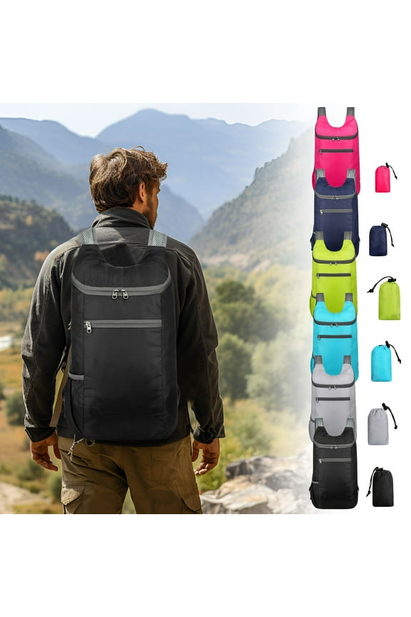 Foldable Lightweight Polyester Backpack, Waterproof Abrasion Resistant Outdoor Daypack, Adjustable Breathable Strap Shoulder Bag, Compact Portable Travel Backpack for Hiking, Camping