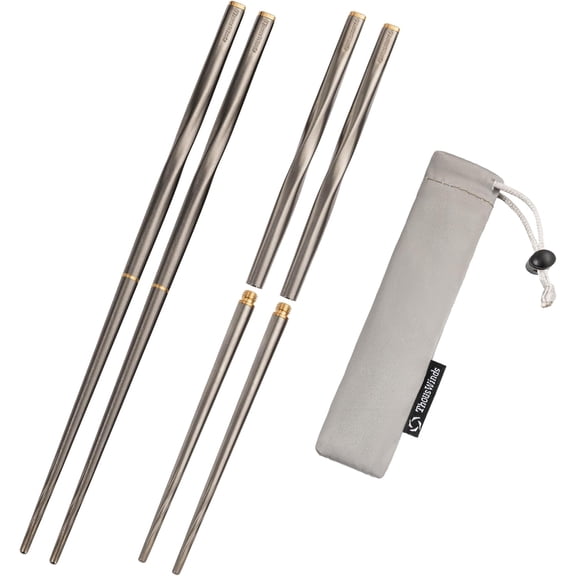Foldable Lightweight Reusable Titanium Chopsticks 9 Inch 2 Pairs with Storage Bag