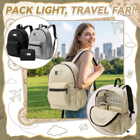 Foldable Lightweight Travel Backpack for Women, Casual Daypack for & Hiking, Compact Waterproof Bag, Versatile Outdoor Travel Daypack for Daily Commute, 1Pack Beige