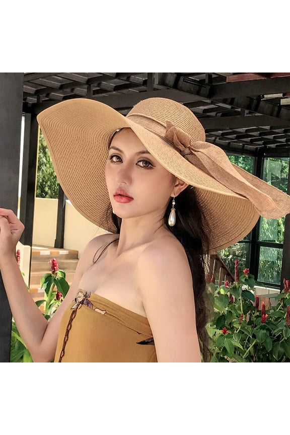 Foldable Linen Blend Wide Brim Hat with Bow, Summer Sun Hat for Beach Trips & Daily Wear Orange