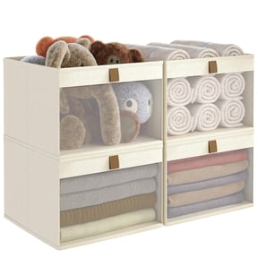 Foldable Linen Closet Organization Baskets Beige-4Pack 12 ¾" L x 12 ¾" W x 9" H