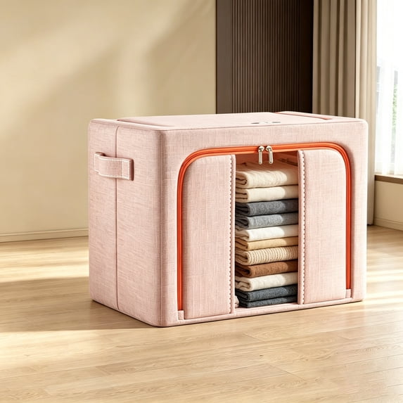 Foldable Linen Storage Box, Clear Window Clothes Organizer, Double Zipper Blanket Storage Bin With Handles For Bedding, Dorm, Closet, Seasonal Garment Organization