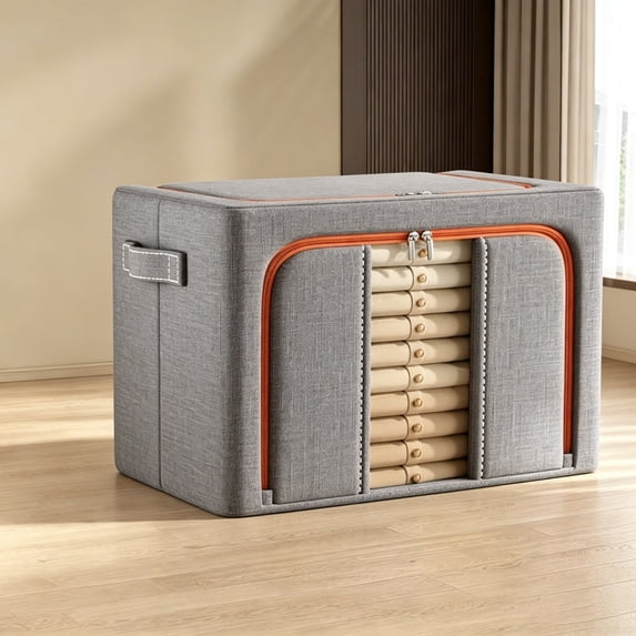 Foldable Linen Storage Box, Clear Window Clothes Organizer, Double Zipper Blanket Storage Bin With Handles For Bedding, Dorm, Closet, Seasonal Garment Organization