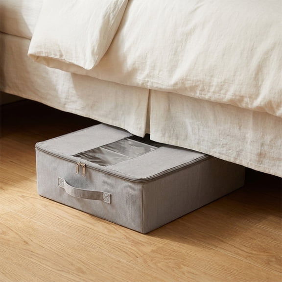 Foldable Linen Under Bed Storage Box, Transparent Lid Dustproof Shoe Organizer with Adjustable Compartment, Bedroom Wardrobe Space Saving Container