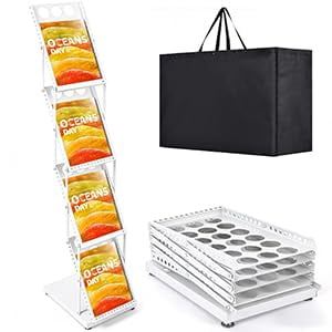 Foldable Literature Catalog Rack Floor-Standing Display Stand With Portable Bag Heavy Duty Metal Four Pockets Standard
