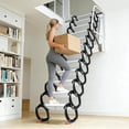 thumbnail image 1 of Foldable Loft Stairs Ti-Mg Alloy Loft Wall Mounted Stairs Attic Ladder Telescopic Fold Ladder Pull Down Attic Stairs, 12 Step 1102LBS Capacity with Horizontal Calibration Pull Rod for Garages, Roofs, 1 of 27