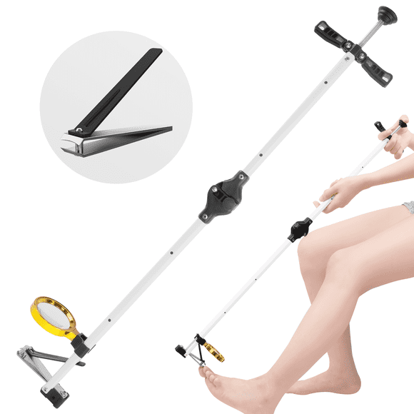 Foldable Long Handle Toenail Clippers Scissors, Easy Reach Pedicure Auxiliary Tools, Extended Nail Clippers for Seniors,Overweight, Hip and Waist Patients| Easy to Carry(with Magnifier, 32Inch)