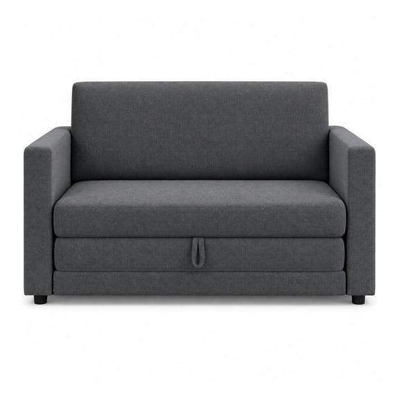 Foldable Loveseat Sleeper Sofa Bed with Pull Out Bed, Dark Gray Chenille Fabric, Compact for Small Spaces Bedroom Lounge Guest Room