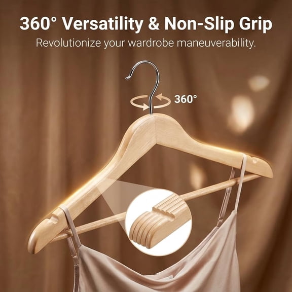 Durable Essentials Plastic Hangers – Pack of 20 Slim, Heavy-Duty, Wood-Like Design with Non-Slip Surface, 360° Rotating Rust-Resistant Hook for Space-Saving