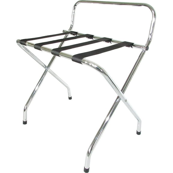 USTECH Chrome High Back Folding Luggage Rack, Heavy-Duty Metal Suitcase Stand for Guest Room, Bedroom, or Hotel Foldable & Space-Saving Design