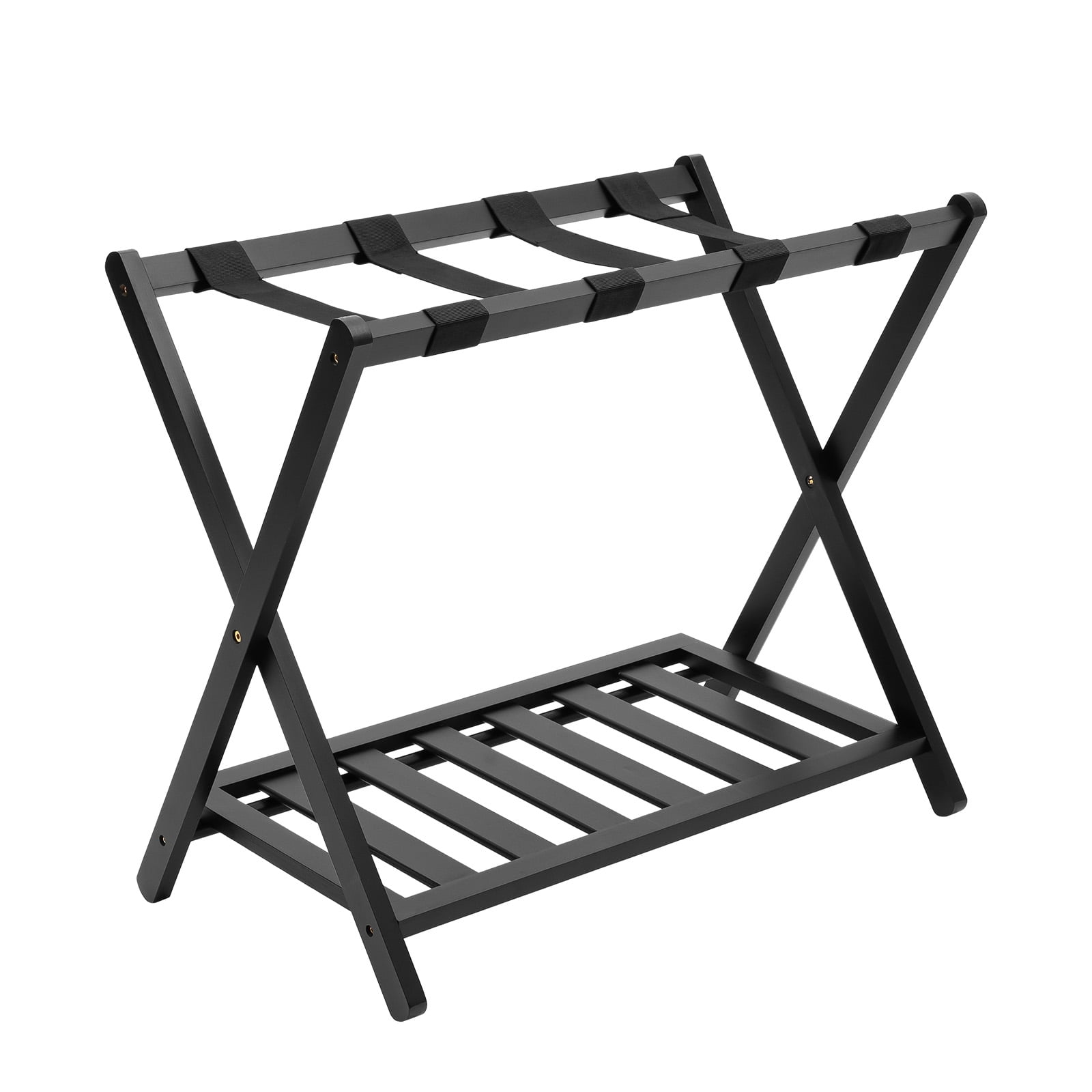 Guest Storage Rack Foldable Luggage Rack with Shoe Storage Shelf, Bamboo Wood Suitcase ...