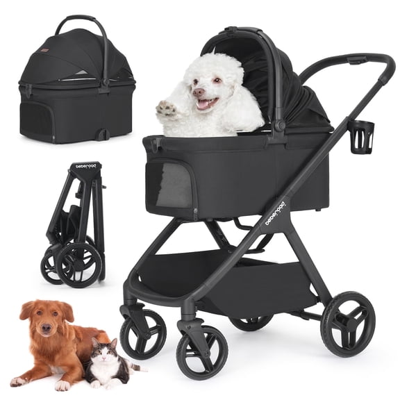 Foldable Luxury Pet Stroller with Detachable Carrier, Lightweight 2-in-1 Pet Stroller for Small & Medium Dogs Cats, Easy Assembly Compact Travel Stroller (X5-Black)