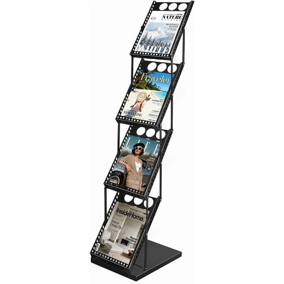 Foldable Magazine Brochure Display Rack, Literature Catalog Floor-standing Holder for Office Store, Exhibition and Trade Show (4 Pockets)