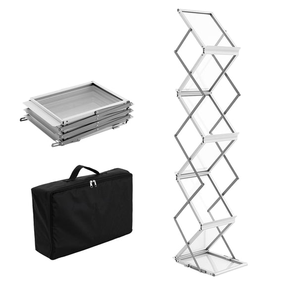 Foldable Magazine Display Rack, 6 Pockets Pop-Up Brochure Display Stand, Double-Sided Display Catalog Literature Holder Stand, Portable with Carrying Bag for Office Trade Show Exhibitions
