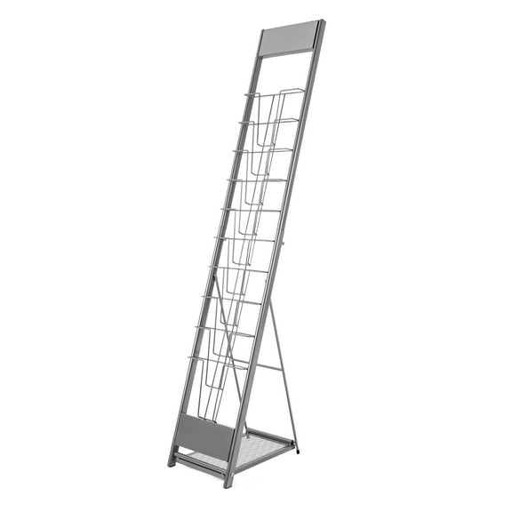 Foldable Magazine Rack, 10-Tier Design, 110.23 lbs Load-Bearing Capacity, High-Quality Iron, Durable, Space-Saving, Stylish Silver-Gray Finish