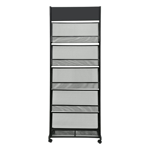 Foldable Magazine Rack, 5-Tier Storage, Sturdy Iron Construction, Easy to Move with Wheels, Space-Saving Design, Clear Display, Simple Assembly, Ideal for Magazines
