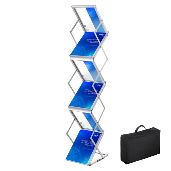 Foldable Magazine Rack, 6 Pocket Brochure Display Stand - Double Sided Pop-Up Literature Holder, Portable with Carry Bag for Trade Shows, Office, Exhibitions -