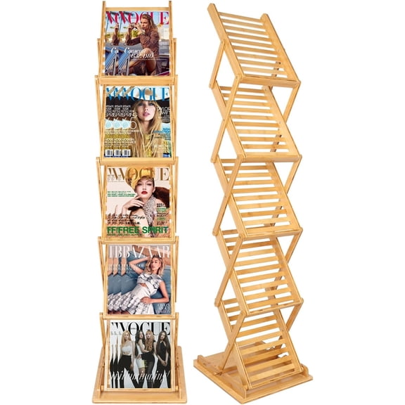 Foldable Magazine Rack Floor, Portable Pop-up Display Stand, Magazine Rack 5 Pockets, A4 Size, for Trade Show, Office, Vendor, Craft Shows, 57 inch Tall
