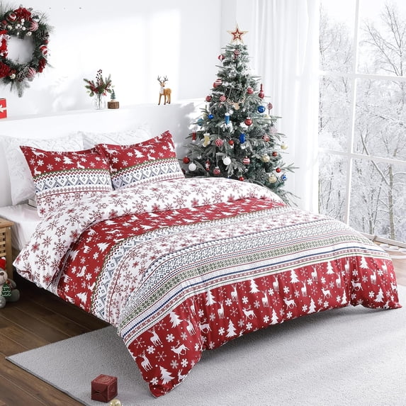 Christmas Duvet Cover Size-Christmas Holiday Printed Duvet Cover Set, Soft and Breathable Christmas Decorations Bedding Set