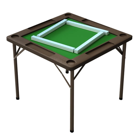 Foldable Mahjong Game Table With Green Felt Top And Brown Frame