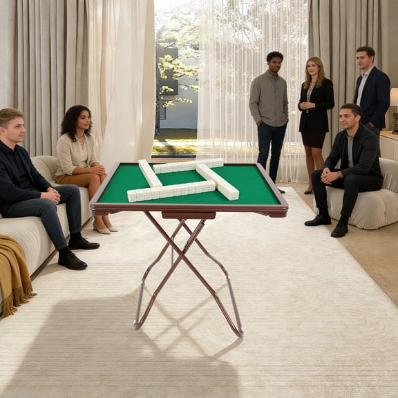Foldable Mahjong Table, Mahjong Poker Domino Game Table with 4 Cup Holders & 4 Drawers for 4 People, 34.65 * 34.65 * 28.74in Card Game Tables for Poker Cards, Mahjong, Board Games