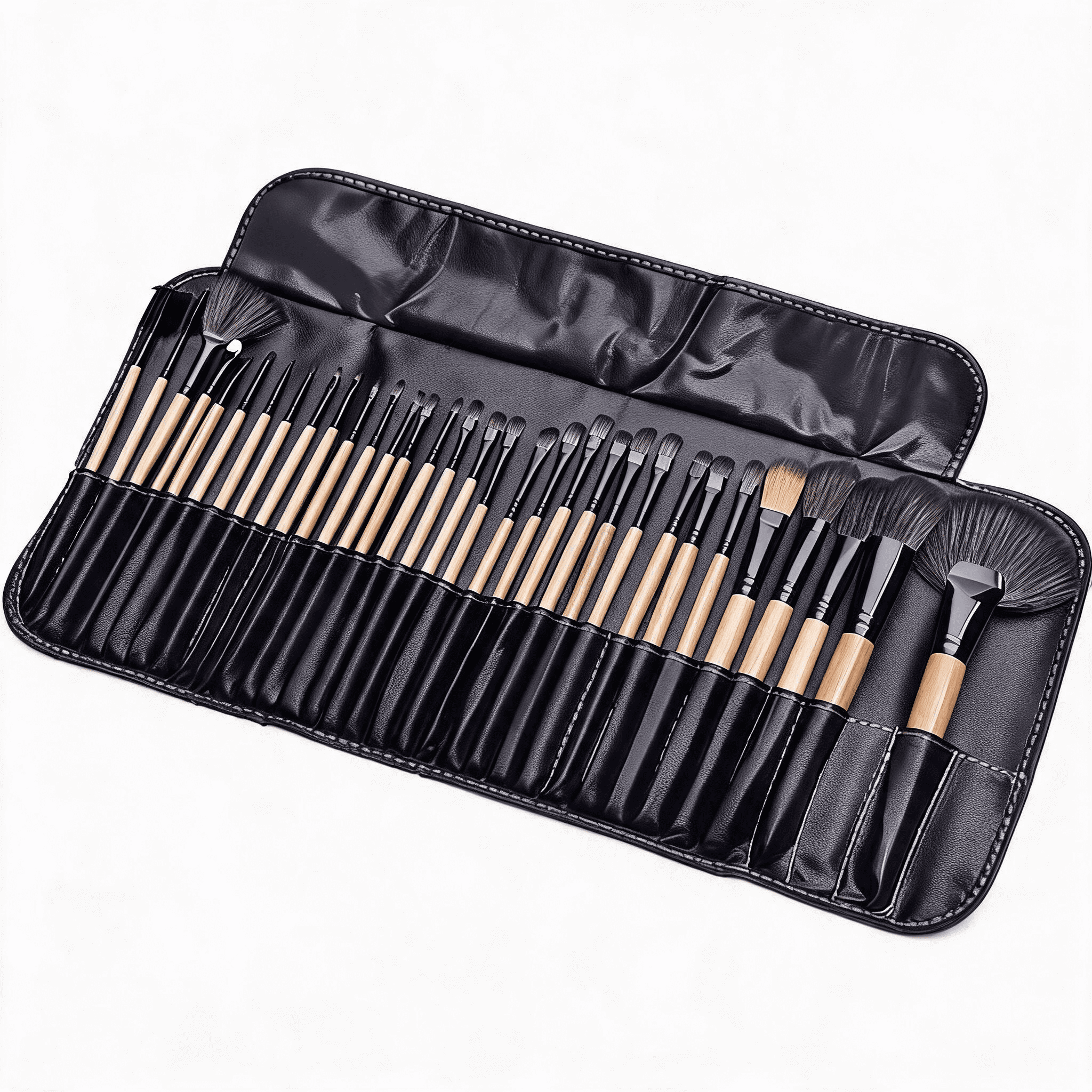 Foldable Makeup Brush Storage Bag, Black Leather Multi Slot Makeup Brush Roll Bag, Professional Makeup Artist Travel Storage Bag
