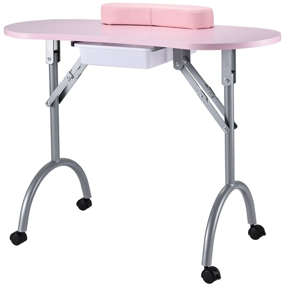 Foldable Manicure Table Professsional Nail Technician Desk Workstation Portable Nail Table with Drawer Wrist Rest Carrying Bag