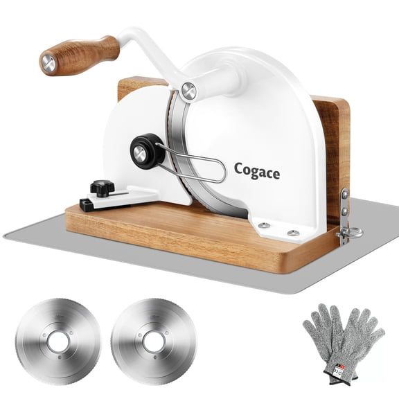 Foldable Manual Bread & Meat Slicer with Dual German RSG Blades, Adjustable Thickness & Scale Line, Hand Crank Bread Cutter, Durable Aluminum Alloy Body & Solid Acacia Wood Base