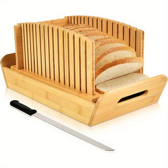 Foldable Manual Bread Slicer with Crumb Tray - Portable Compact Slicing Machine for Bread Pastries Pizza, Mess-Free Space-Saving Design for Small Kitchens & Travel