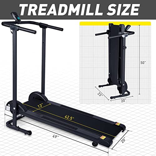 Foldable Manual Treadmill with 10° Incline, Small Non Electric