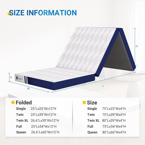 Foldable Mattress Single, Folding Mattress 4 Inch Memory Foam, Trifold Mattress Portable with Removable Cover & Detachable for Guest Room//Camping/Travel, 75"x25"x4"