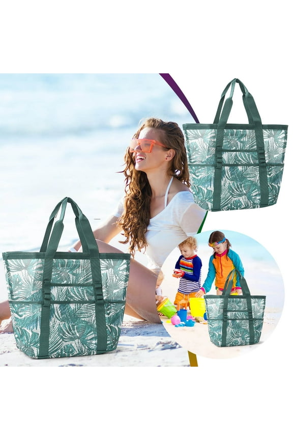 Foldable Mesh Beach Bag,Large Capacity Sand-Proof Tote,Lightweight Travel Beach Pack,Multi-Pocket Organizer,Portable Foldable Storage Bag for Swimming