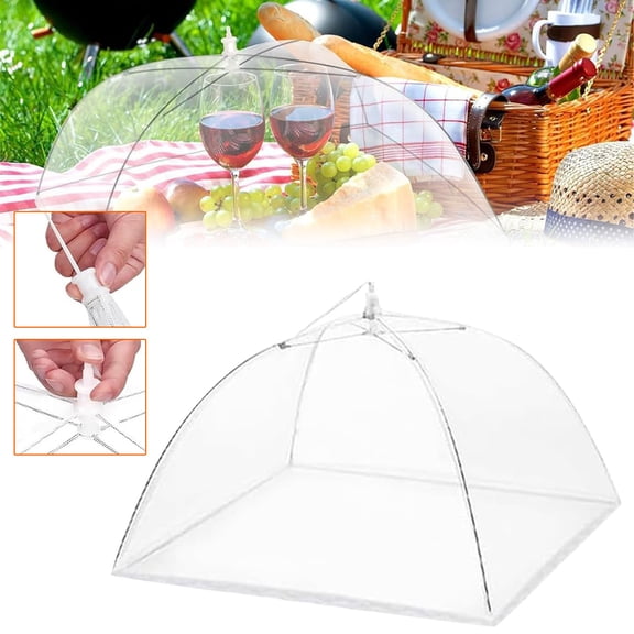 Foldable Mesh Food Cover Tent - Pop Up Umbrella Style Protective Dome for Outdoor Dining BBQs Picnics, 12 Inch Coverage Insect Shield, Compact Portable One Handed Operation for Plates Dishes