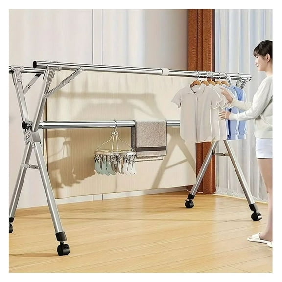 Foldable Metal Clothes Drying Rack Adjustable 3-Tier with 20 Space Saving Laundry Hanger for Indoor Outdoor Use Blanket Quilt Bedding Garment Storage Dryer Stand